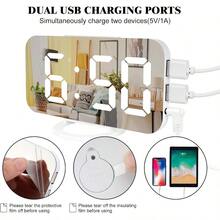Digital Alarm ClockLarge LED Mirror Display 2 USB Charging Ports Auto Dim Mode Modern Design Clock for Bedroom Office White… - Blanco - Ver 5