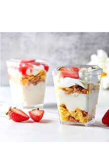 20/10/5 Pcs Set Minimalist Transparent Square 5oz Dessert Bowls With Lids, Durable Material, Easy To Clean, Suitable For Girls' Party/Holiday Dessert Table, Dorm Snacks, Outdoor Camping, Large Capacity, Special Cups For Snacks And Pudding, Ideal For Valentine's Day, Mother's Day, Graduation Gifts - Multicolor - View 2