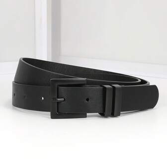 1 pieza Mono de mezclilla de talla grande para mujer con cinturón, cinturón de hebilla cuadrada de moda