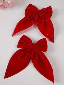 4 Stücke/Set Haarspangen mit Strass-Schleifen, glänzende Leder-Entenschnabel-Haarklammern, luxuriöse ästhetische Haarzubehör für Valentinstag, Weihnachten - Rot - Übersicht 2