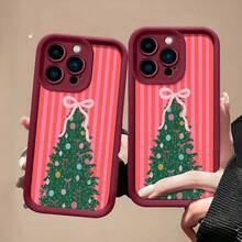 Estuche para teléfono con patrón de decoración de árbol de Navidad Compatible con estuches para teléfonos   17  16 Pro Max  15 Pro Max  13 y  12 Hecho de material TPU a prueba de caídas, resistente al desgaste y cómodo de sostener Un gran regalo para familiares, amigos, seres queridos, novios / novias y para Navidad y Año Nuevo - vino tinto - Ver 3