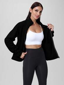 CZRLHYT Women's Regular Fit Faux Suede Fleece Jacket, Suitable For Autumn/Winter - Black - View 3