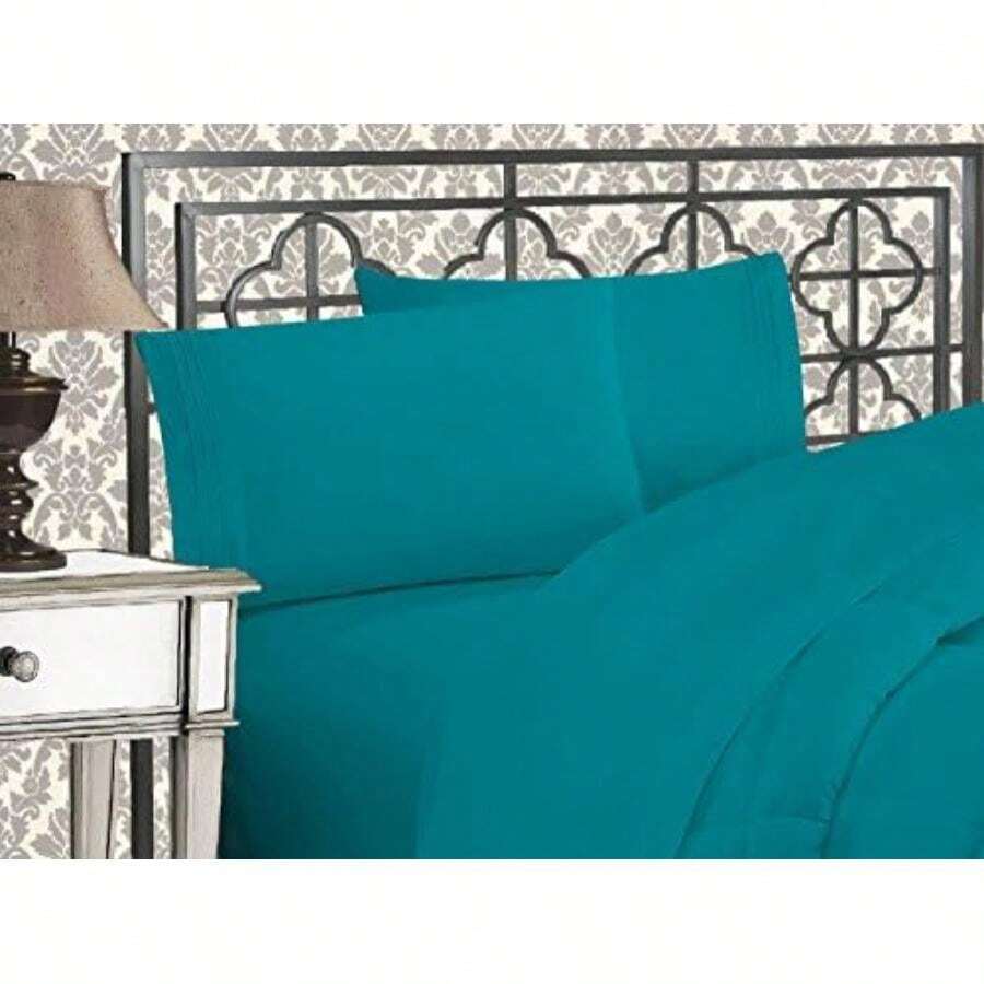 Elegant comfort - Juego de sábanas de 1500 hilos, calidad egipcia, tres líneas, bordadas en tres líneas, más suaves, de calidad hotelera, de 4 piezas, resistentes a las arrugas y a la decoloración(Queen Turquesa) - Multicolor - Ver 1