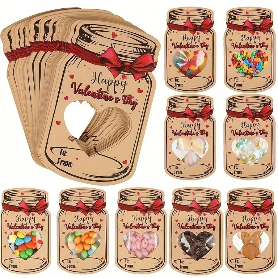 10/24PCS Valentine's Day Card Set, Including A Candy Bag-Perfect As A Classroom Exchange, Graduation Gift, Or Birthday Party Party Favor, With Fun Craft Kits And Heart-Themed Paper Cards, Candy Not Included.