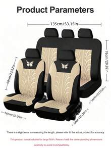 9pcs 4pcs Universal Fit Butterfly Pattern Embroidery Car Seat Covers - Polyester Fabric, All-Season, Airbag Compatible, Hand Washable - For SUV, Sedan, Van (4pcs Include 2-Seat & 9pcs Include 5-Seat Options)