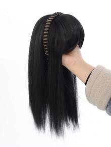 一体式防滑合成假发，带刘海发箍，女士适用，遮盖发际线和白发，自然隐形超薄刘海假发发箍，发带，发圈，合成直刘海和发片，发饰，女士发箍 - 彩色 - 查看 10