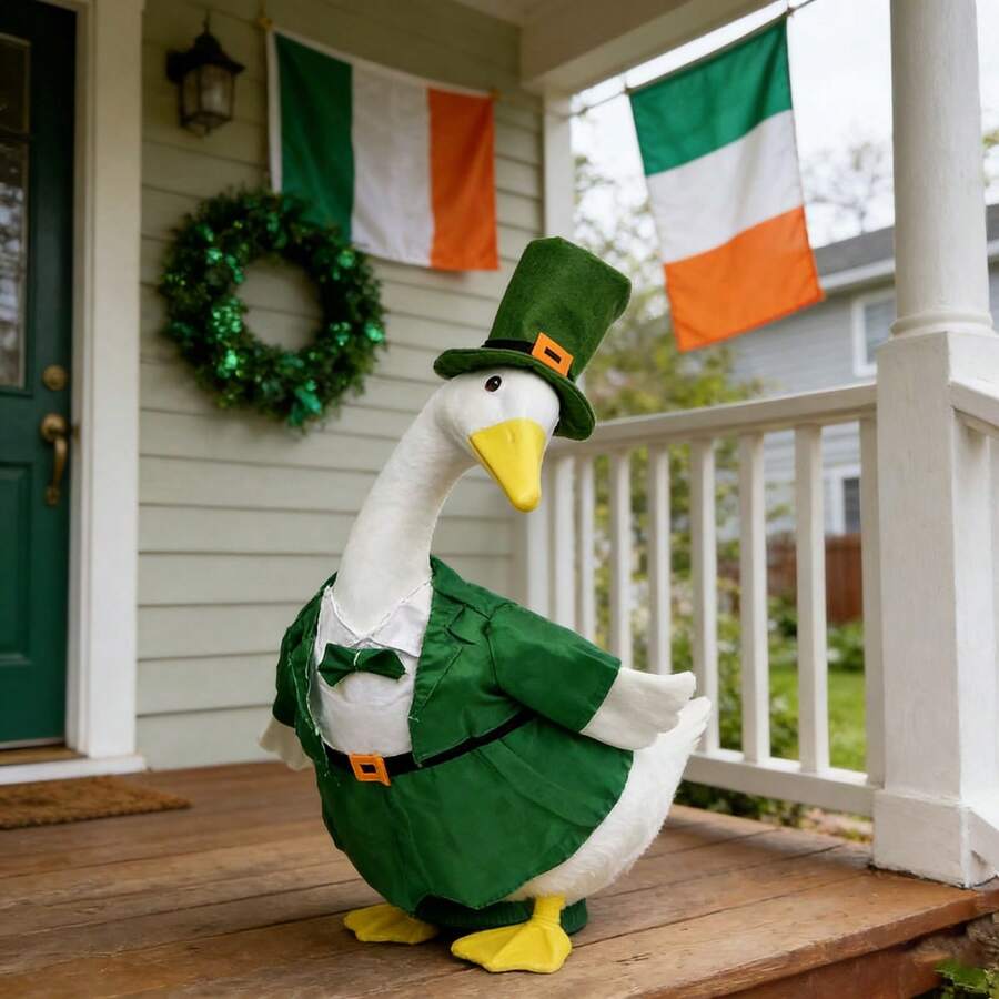 Pet Goose And Gatehouse Goose Festival Costume Set - Irish-Style Porch Goose Outfit, Elegant Gentleman's Attire Suitable For Goose-Shaped Statues, Suitable For Garden Decoration - 軍綠色 - 查看 1