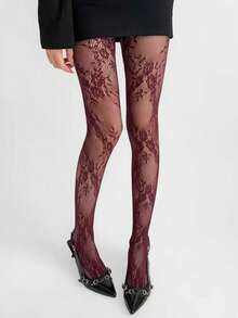 This Pair Of Women's Over-The-Knee Socks Features A Dark Color Design, Excellent Elasticity, And Floral Pattern Decor. Highly Suitable For Women's Everyday Wear. - Multicolor - View 6