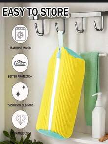 3/1 Set Reusable Washing Bags For Shoes, Washing Machine, And Dryer. Suitable For Cleaning Canvas Shoes, Sneakers, Slip-Ons, Slippers, Winter Shoes, Elevator Shoes, Children's Casual Shoes And Other Daily Footwear. Hanging Shoe Storage Bag, Washing Machine Shoe Bag, Shoe Wash Bag, Travel Storage Bag, Drawstring Shoe Bag, Shoe Cover, Portable Dust-Proof, Unisex, Travel Essential - Multicolor - View 2