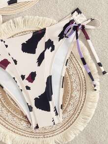 Sultry Sol Bộ bikini quây ngực thanh lịch dành cho nữ, họa tiết trừu tượng, quần bơi buộc dây bên hông, chất liệu co giãn vừa phải, thích hợp cho kỳ nghỉ hè ở bãi biển. - Nhiều màu - Xem 5