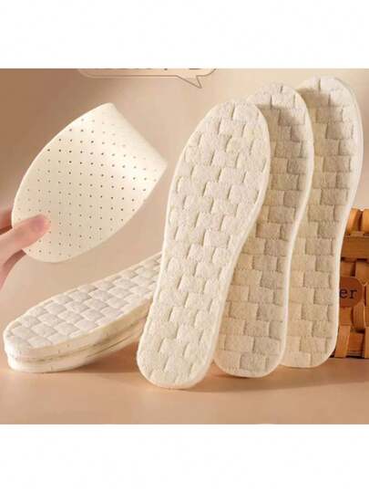 1 Pair Winter Extra Soft Latex Insulated Thick Cushioned High Elastic Shock Absorbing Casual Shoe Insoles, Unisex Trimmed, Versatile Soft Sole Shock-Absorbing High Elastic Comfortable Breathable Warm Insoles