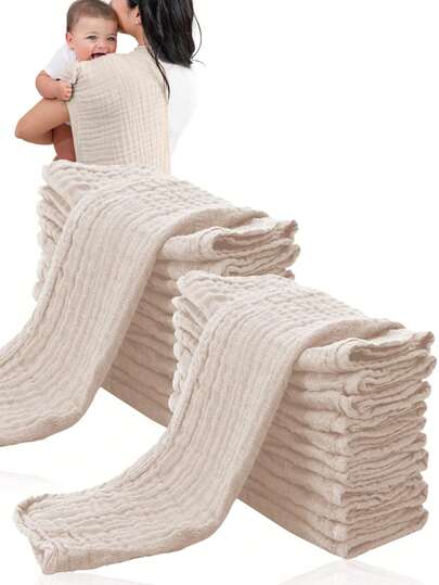 24 Pcs/12Pcs Muslin Burp Cloths For Baby - Ultra-Soft 100% Cotton Baby Washcloths - Large 20'' By 10'' Super Absorbent Milk Spit Up Rags - Burpy Cloths For Unisex, Boy, Girl - Brown