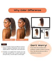 24 Inch Deep Brown Deep Wave Clip-In Ponytail Hair Extension - Heat Resistant Synthetic Fiber, Natural Curly Hair Styling Accessory, Suitable For Women's Daily Use, Daily Hairstyle Styling Accessory, Voluminous Curly Heat Resistant Fiber Wig - Brown Ombre - View 7
