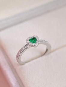 CVNANA 1pc Sweet Heart Cubic Zirconia Silver Ring, Jewelry Gift For Women, No Box - Bạc - Xem 2