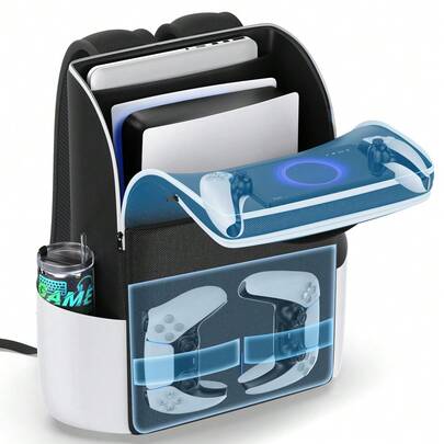 حقيبة ظهر ذات حجرتين لوحدة التحكم، حقيبة واقية سميكة مع تخزين منظم لوحدة التحكم والأجهزة والألعاب والكابلات والملحقات الأخرى، متوافقة مع / Slim/ Pro، قوية ومتينة