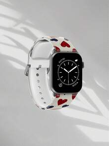 1pc Red & Blue Heart-Shaped Soft, Elastic, Breathable Replacement Wristband Strap For Apple Watch 38mm 40mm 41mm 45mm 44mm 42mm 49mm, Fashionable Casual Multi-Color Silicone Watch Band Compatible With Apple Watch Ultra, Series 10/SE/9/8/7/6/5/4/3/2/1 - Multicolor - View 3