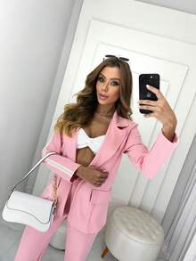 Lorenna Maiia Women's Blazer Suit Set With Wide-Leg Pants And Side Stripe - 淺粉色 - 查看 3