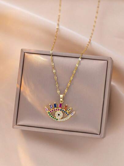 Cross-Border Jewelry, Fashion Eye-Shaped Necklace With Colorful Uneven Inlaid Design, Highlighting Unique Elegant (OPP Bag Packaging)