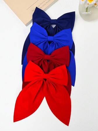 4 PCS Large Bow Hair Clips, Soft Long-Tailed Bow Hairpins, Vintage Metal Hair Clip Silk, Elegant Hair Accessories, Great Gift For Girls Claw Clips Hair Claws Hair Barrettes, School Stuff