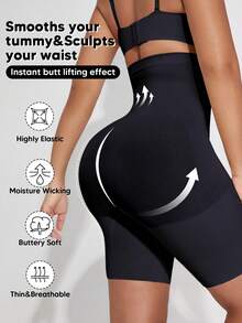 Quần short định hình dáng người dành cho nữ, màu trơn, cạp cao, ôm sát. - màu đen - Xem 4