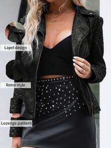 Women's Faux Leather Short Biker Jacket - Asymmetric Zipper Design, Fashionable Streetwear Style, Autumn/Winter Black - Black - View 4