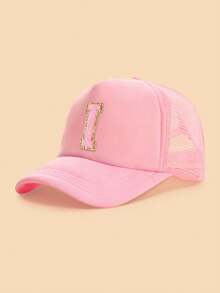 1pc Gold Trim Pink Towel Letter 26 Alphabet Children Baseball Cap, Fashionable Versatile Breathable Trucker Hat, Suitable For Girls Back To School Season Daily Outings Sun Protection - Pink - View 33