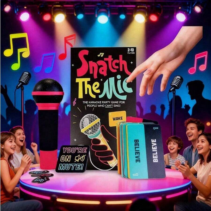 New Snatch The Mic - Family Karaoke Game For 2-10 Players - Bad Singer Board Game - 250 Lyrics Cards, Great For Fun Game Night, Birthday Parties, Family Reunion Icebreaker, Music Game, Family Card Game - Collector's Item - Birthday Gift - Easter Gift - New Year Gift - Holiday Gift - Hobby Enthusiast Gift - - Gift - Nhiều màu - Xem 1