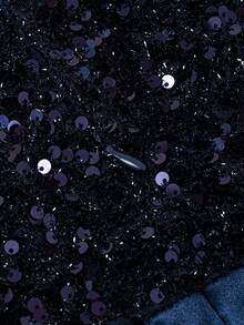 Sequin Patchwork Satin Cocktail Dress - Navy Blue - View 4