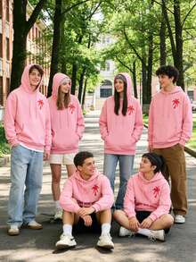 Pink Hoodies For Women Men Palm Tree Graphic Pullover Y2K Sweatshirt Casual Loose Fit Long Sleeve Hooded Top With Pocket - Hồng - Xem 3
