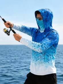 Fishing Hoodie Sailing Shirt Surfing Face Cover Neck Summer Men Hunting Jersey Fishing Shirt Fish Gear Beach Tops Wear Climbing Uniform Sports - Royal Blue - View 2
