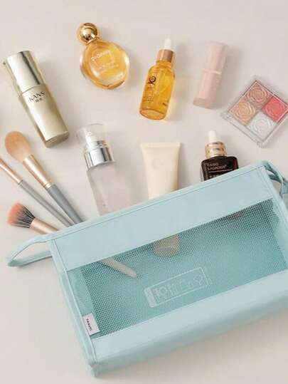 1pc Portable Toiletry Bag, Unisex Minimalist Small Makeup Bag, Large Capacity Travel Organizer Pouch, Durable And Breathable For Business Trip, Vacation, Cosmetic Storage