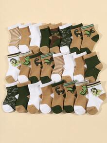 10 đôi tất trẻ em/trẻ nhỏ họa tiết khủng long sọc kẻ, mềm mại, thoải mái, co giãn, dài đến bắp chân, thích hợp cho mùa xuân/thu. - Nhiều màu - Xem 2