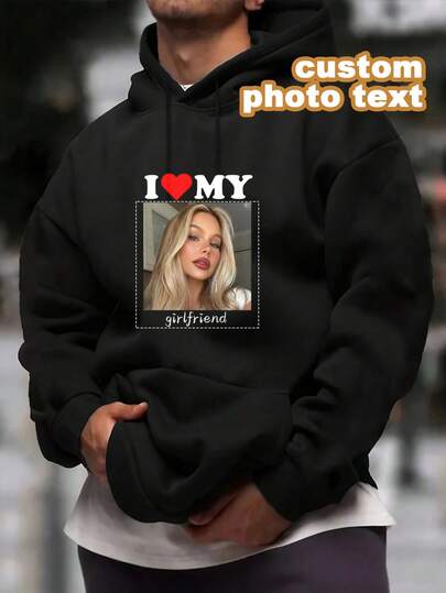 Customized Valentine's Day Couple Hoodie Romantic Couple Jumpsuit Hoodie, Printed Design, Suitable For Autumn And Winter Wear, With Pockets, Ideal For Couple Anniversaries And Perfect Valentine's Day Gift