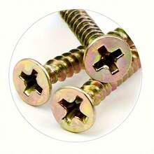 100pcs Of High Strength Carbon Steel Galvanize Self Tapping Screws, Wood Screws, M3.5 Flat Head Drilling Screws, Suitable For Fiberboard & Wood - Matte Industrial Hardware - Bronze - View 5