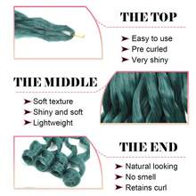 100g/Paquete Peluca rizada francesa de 24 pulgadas, ondulada y esponjosa, 1 paquete, verde marino, extensiones de cabello sintético trenzado elástico, mecha de cabello rizado francés de ganchillo - Multicolor - Ver 5