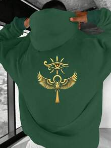 Felpa con cappuccio da uomo taglie forti con occhio di Horus dorato e simbolo Ankh - Nero, vestibilità casual ampia, stampa con simboli egiziani, felpa con cappuccio a maniche lunghe, abbigliamento casual, TAGLIE FORTI - Bianco - Visualizzare 9