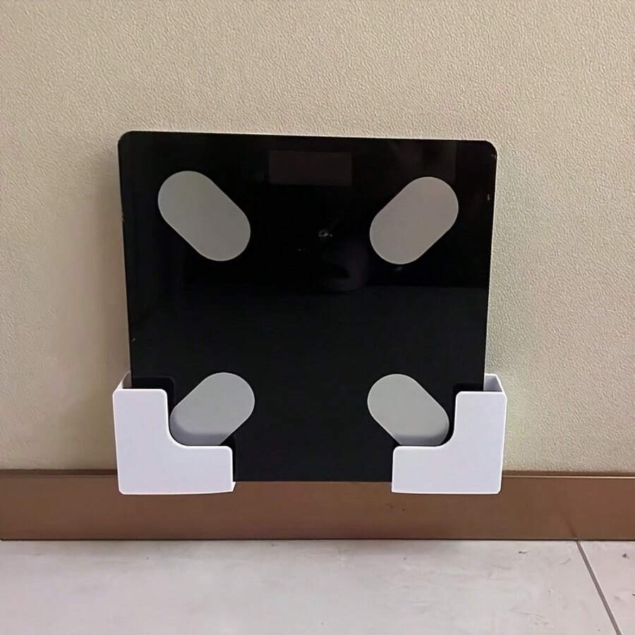 4pcs Wall Mounted Weighing Scale Holder & Storage Rack - Strong Adhesive/No Drilling Installation, Space-Saving Ultra-Thin Plastic Design, Suitable For Bathroom, Home Gym, Body Fat Scale & Other Fitness Equipment - Compatible With Smart Scales, Durable