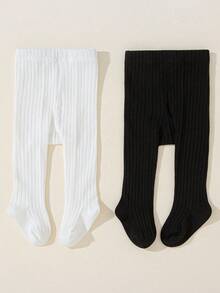 2 pares de medias/leggings para niñas, diseño de rayas verticales clásico, estilo simple de unicolor, forro térmico cómodo y cálido, adecuado para fiestas de cumpleaños, regalos festivos, regreso a la escuela, viajes, actividades al aire libre, uso diario - Multicolor - Ver 6