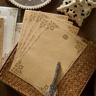 50张A5尺寸复古花卉图案横格信纸，柔和色调，适合DIY感谢卡、情书和计划本——非常适合手工和文具项目，必备书写纸，优雅横格纸，文具用品