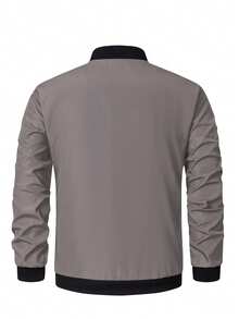 Áo khoác thể thao ngoài trời cổ đứng dáng suông, màu trơn, có khóa kéo, thích hợp mặc vào Ngày của Cha mùa xuân. - Xám - Xem 4