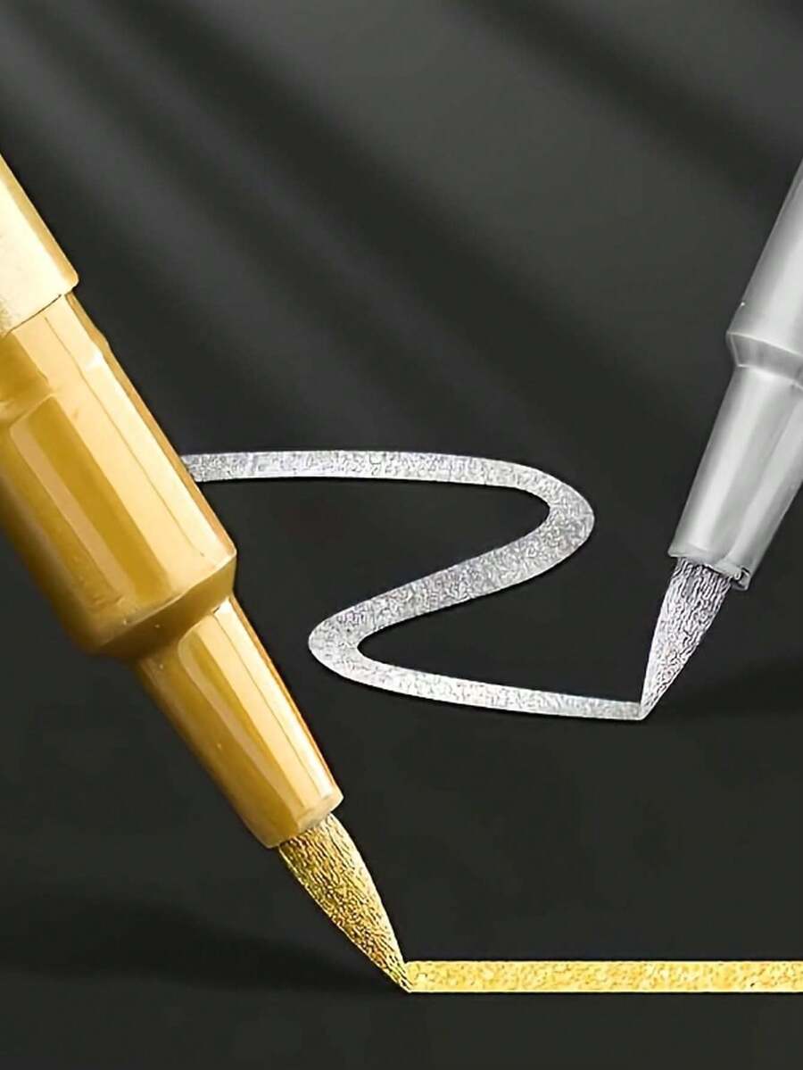 2/4 Stück Gold & Silber Permanentmarker - Für Graffiti, Malerei, Bastelarbeiten mit Steinen und DIY - Neutrale Stift Kunstbedarf - Verschiedenfarbig - Übersicht 1