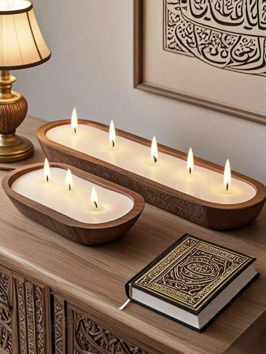A Brand New Wooden Boat-Shaped Aroma Candle, The Perfect Choice For Party Gifts, Vacation Atmosphere Decoration, And Home Lighting. This Wooden Bowl Aroma Candle Is Suitable For Homes, Hotels, And High-End Restaurants. It Can Be Used For Home Decor And Indoor Aroma, As Well As For Ramadan, Parties, Valentine's Day, Mother's Day, And Graduation Season. - Multicolor - View 1