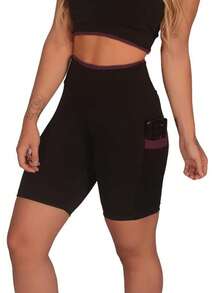 Women's Gym Bermuda Shorts For Training And Walking - 酒紅色 - 查看 2