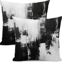 2 件装黑白枕套，灰色抽象艺术抱枕套，现代几何户外农舍装饰方形靠垫套，单面印花，不含枕芯 - 黑與白 - 查看 9