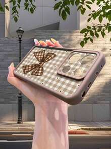 1pc Retro Plaid Pattern Thick Shockproof TPU Protective Phone Case, Minimalist Design Compatible With IPhone 17/16/15/14/13/12, OPPO, Vivo, Redmi, Series - Brown - View 4