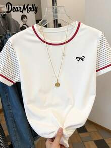 Áo thun cổ tròn in họa tiết nơ phối màu DEAR MOLLY dành cho nữ, thích hợp mặc hàng ngày, món quà lý tưởng dành cho người yêu nhân ngày Valentine. - Nhiều màu - Xem 1