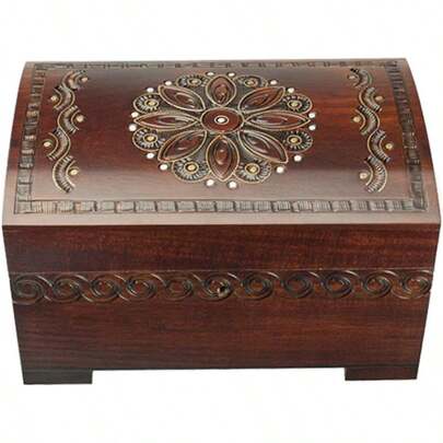 Large Polish Wooden Chest Handmade Floral Jewelry Keepsake Box With Lock And Key