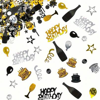 500pcs/Pack Multicolor Black And Gold Confetti, Plastic Party Decorations, Can Be Scattered In The Air, On The Ground Or On The Table, Suitable For Birthday, Anniversary, Ball, Graduation Season, Wedding, Theme Party, Holiday Decoration And Other Occasions.