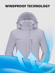 CAMEL CROWN Women's Mountain Snow Waterproof Ski Jacket With Detachable Hood, Windproof Fleece Parka Raincoat Winter Coat - Light Grey - View 3