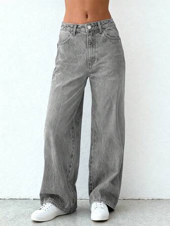 Damen Loose Fit Retro Straight-Leg Jeans mit Taschen, Lässig